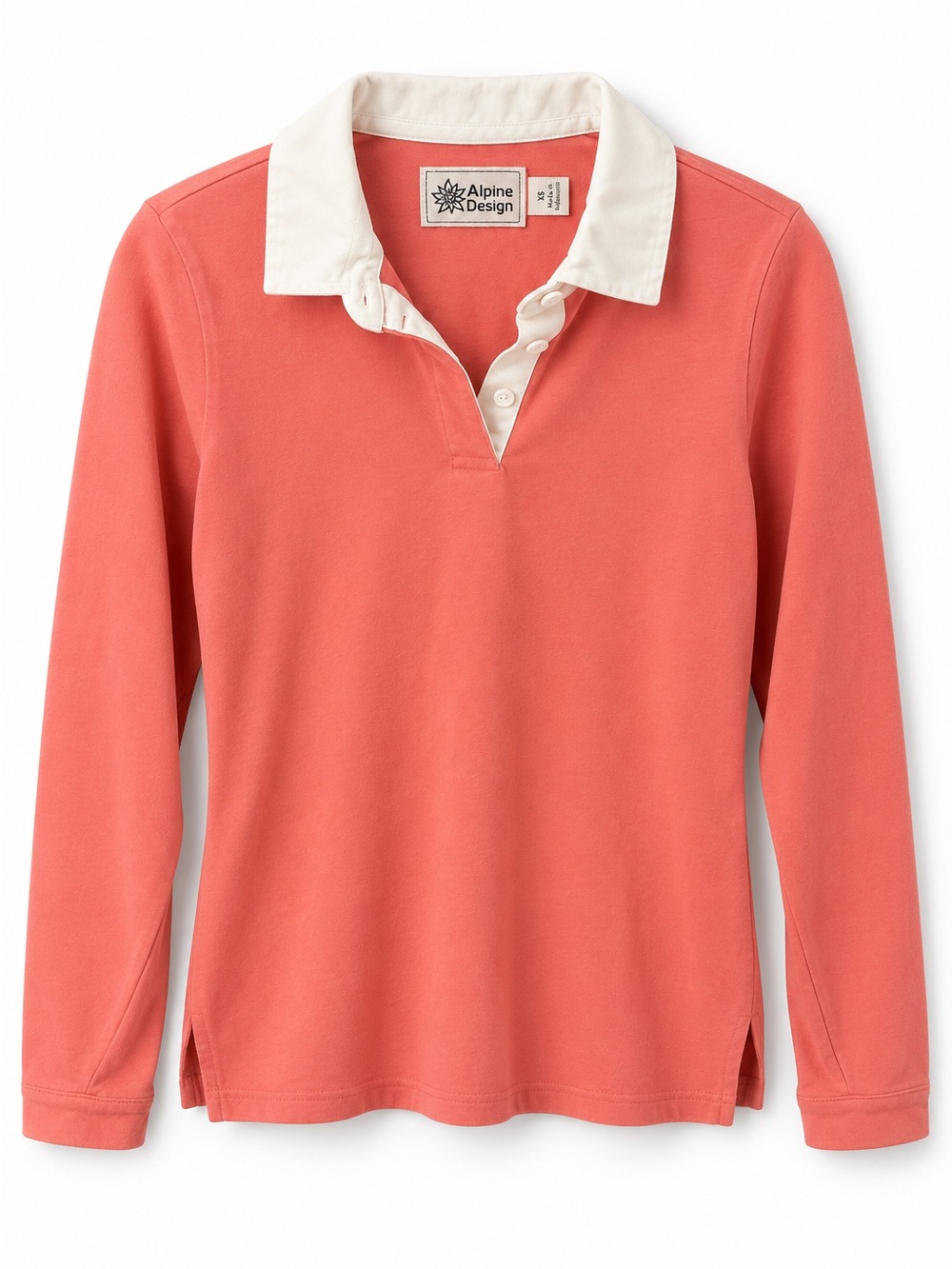 Alpine Design Coral Long-Sleeve Polo with Cream Collar